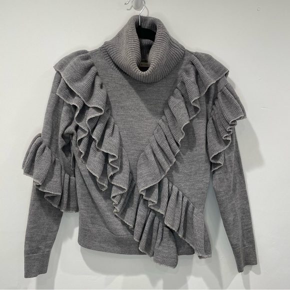Alice + Olivia Grey Libbie Ruffled Pullover Sweater - Picture 3 of 9